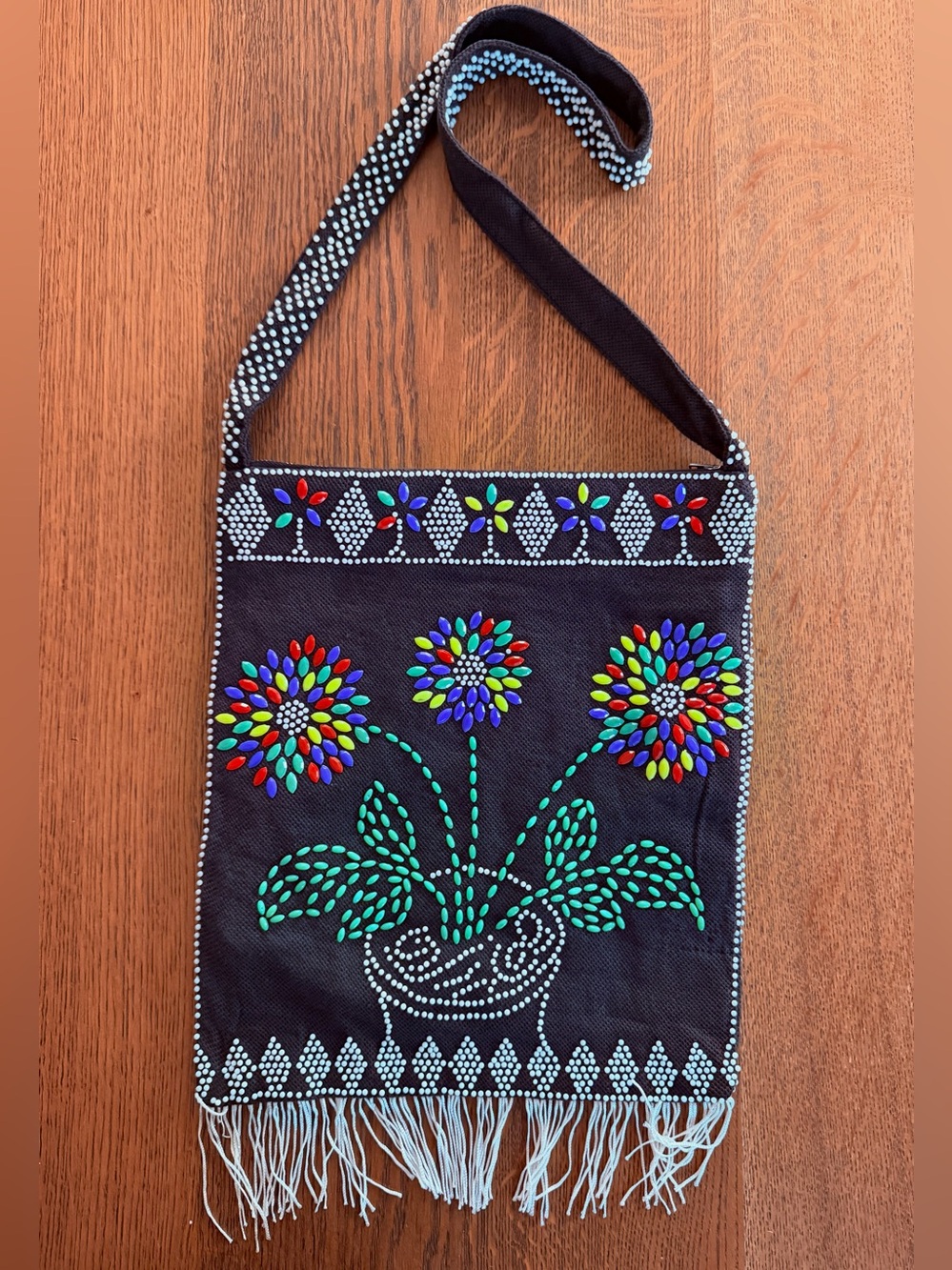 1970s Candy-Beaded Boho Multi-Colored Sling Bag